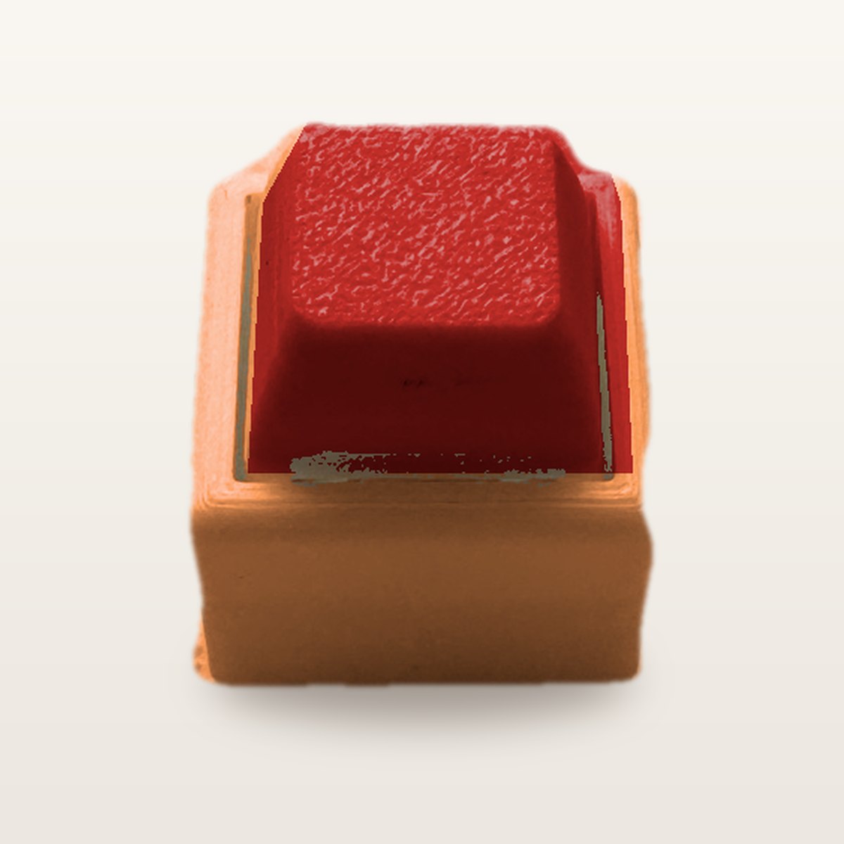 Clickey Mono met oranje basis en rode keycaps