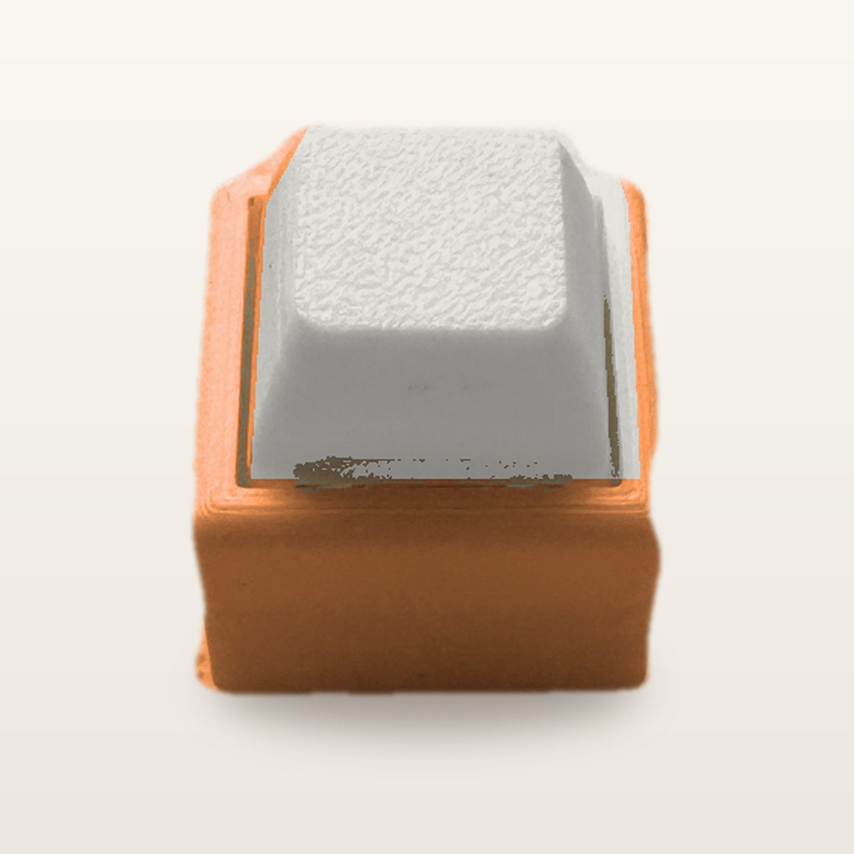 Clickey Mono met oranje basis en mat witte keycaps