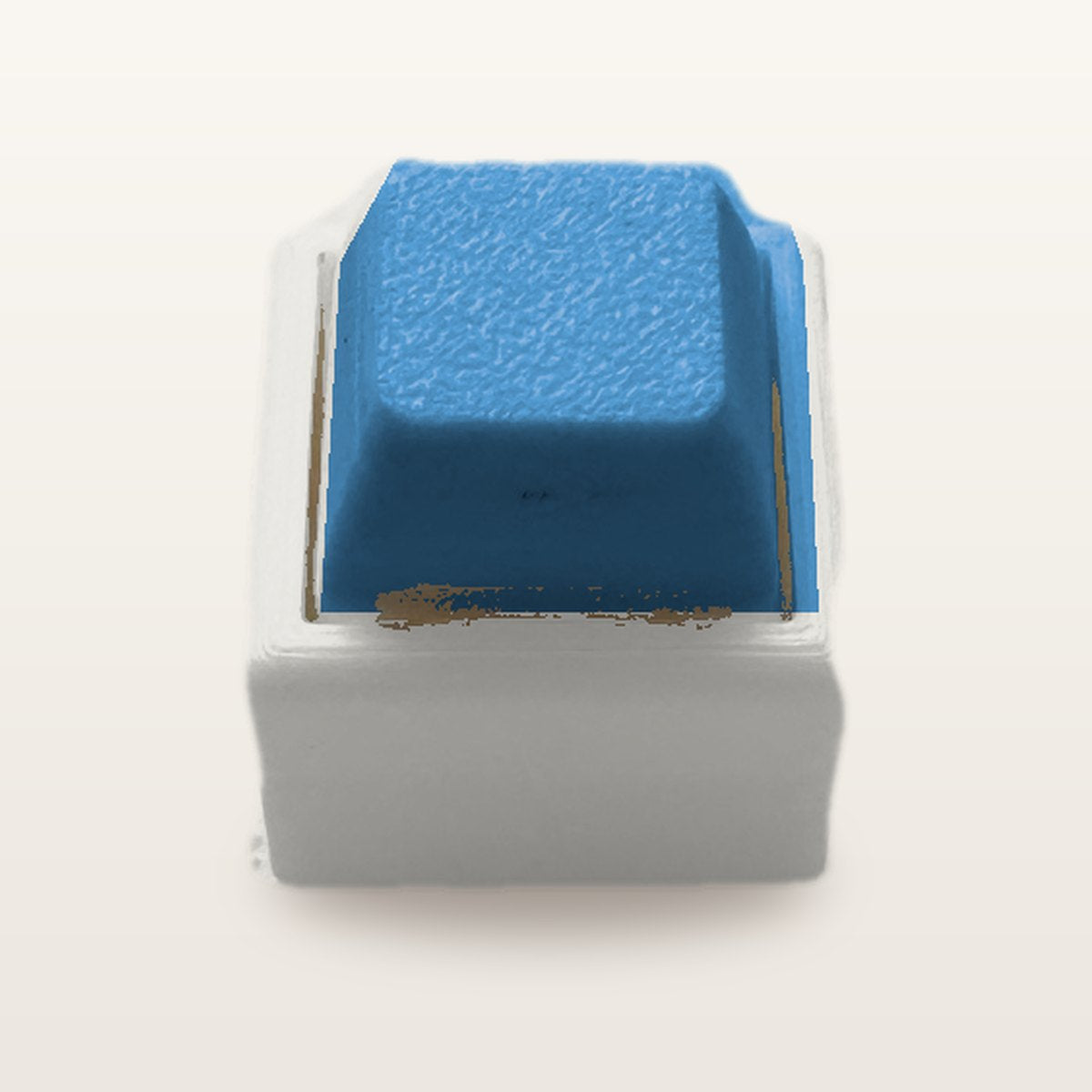 Clickey Mono met mat witte basis en blauwe keycaps