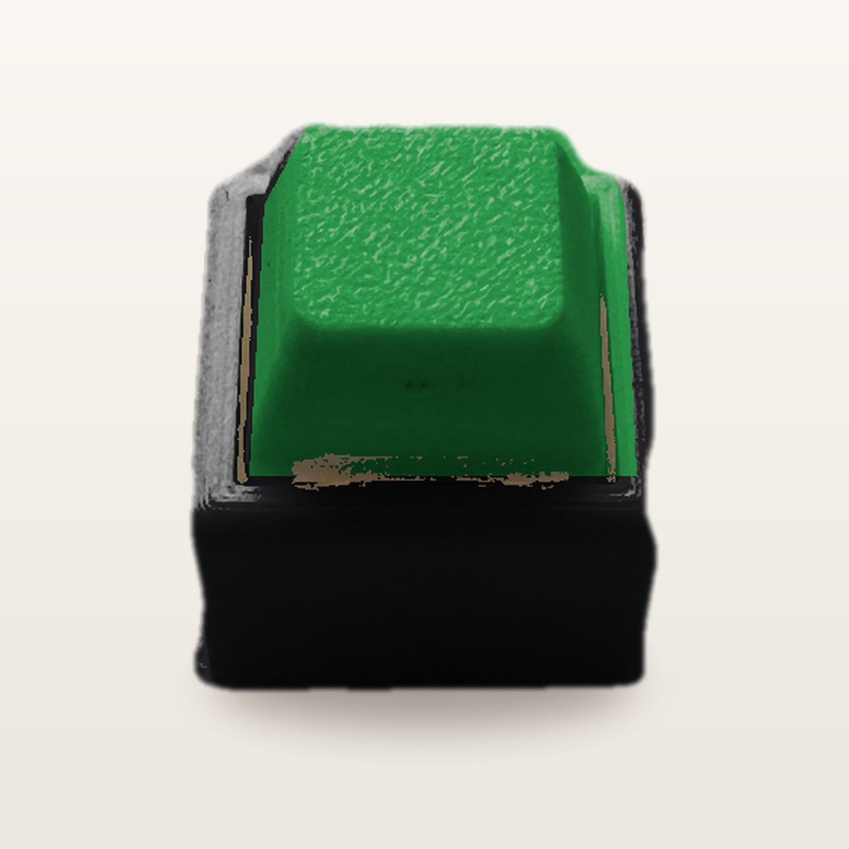 Clickey Mono met zwarte basis en groene keycaps