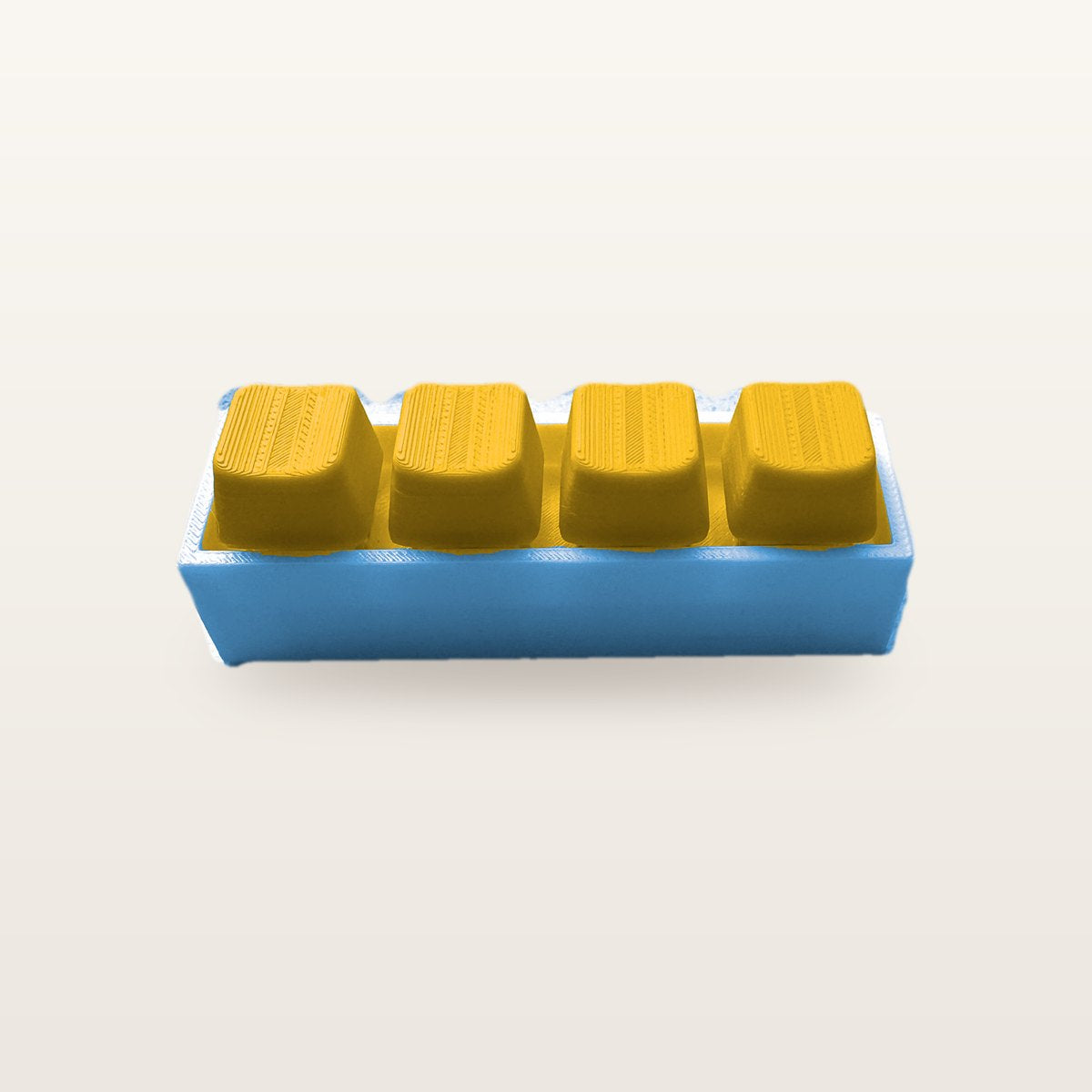 Clickey Royal Four met blauwe basis en gele keycaps