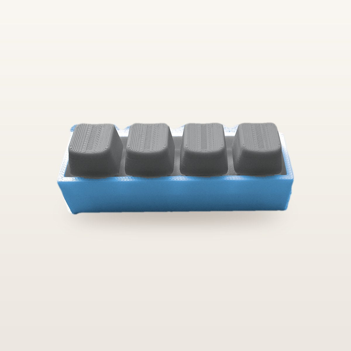Clickey Royal Four met blauwe basis en grijze keycaps