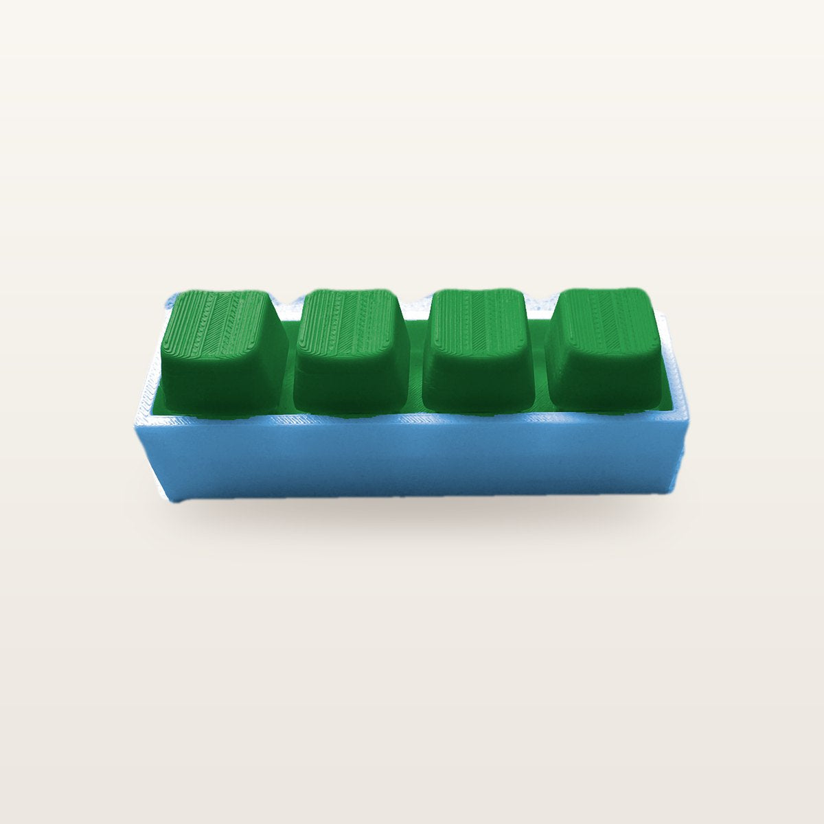 Clickey Royal Four met blauwe basis en groene keycaps