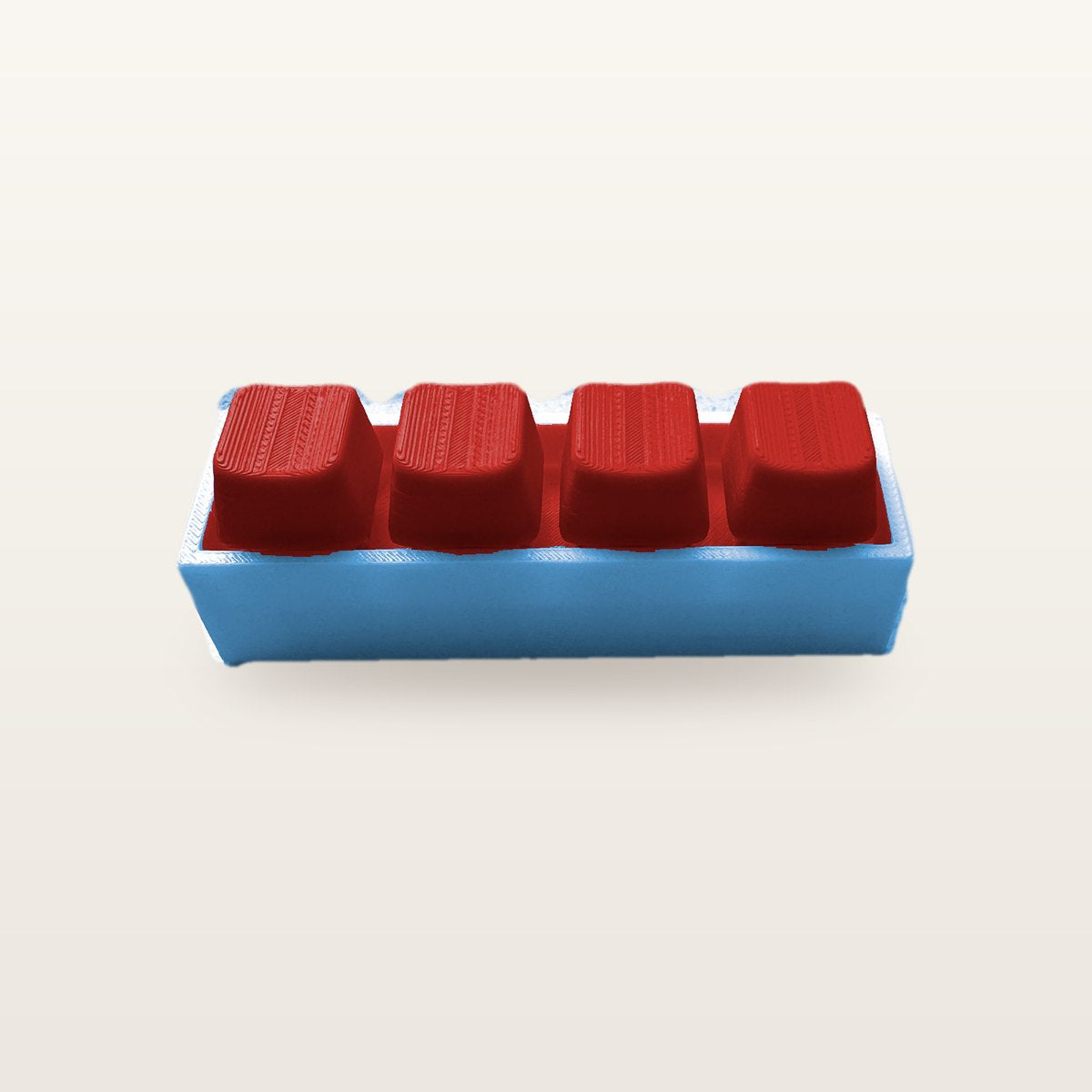 Clickey Royal Four met blauwe basis en rode keycaps