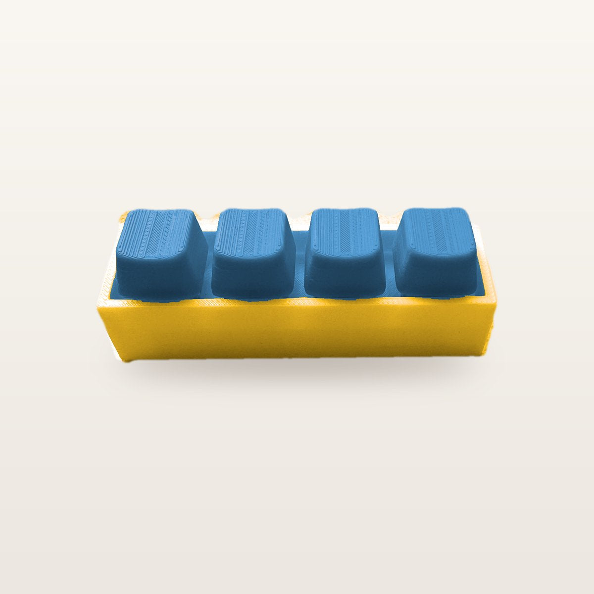 Clickey Royal Four met gele basis en blauwe keycaps