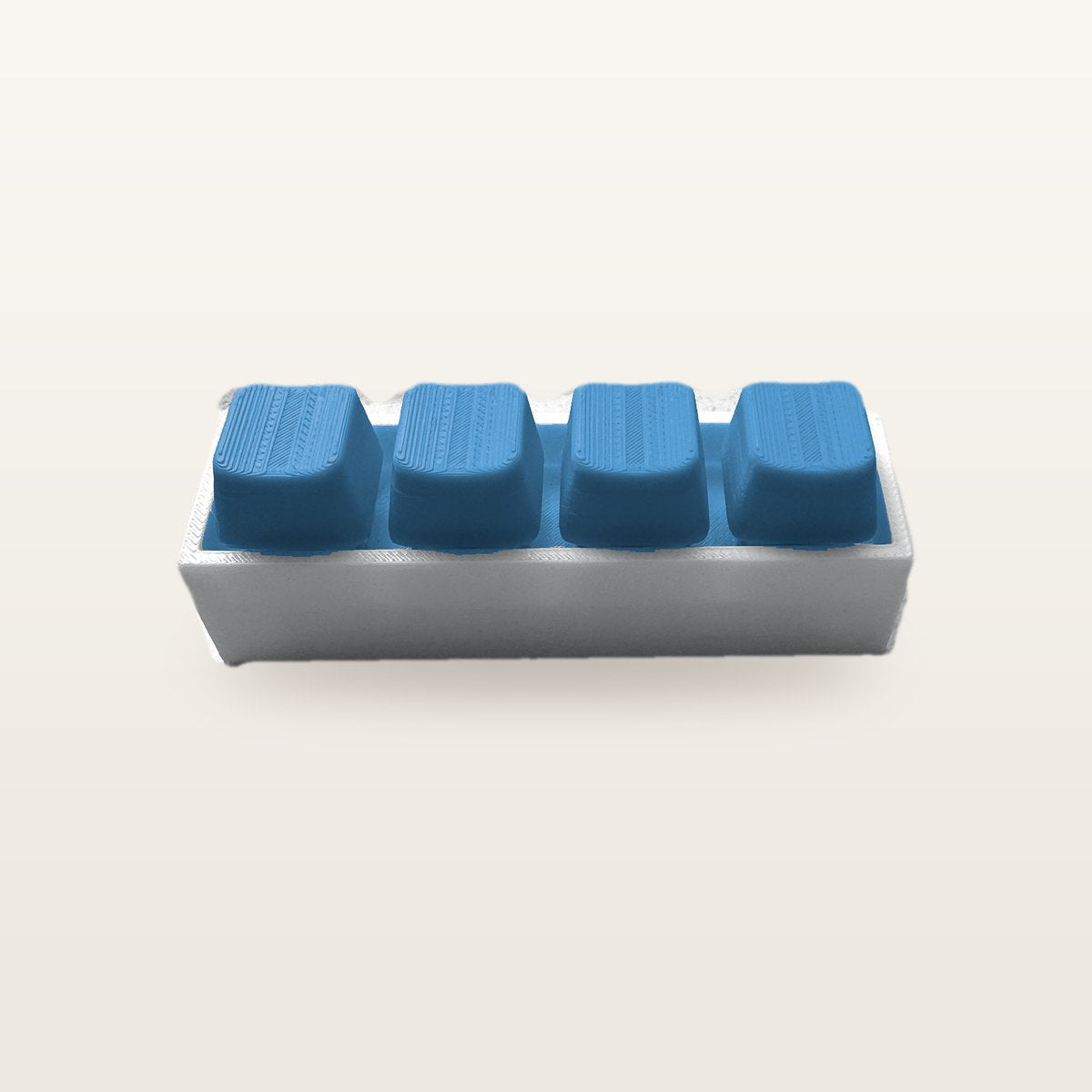 Clickey Royal Four met grijze basis en blauwe keycaps