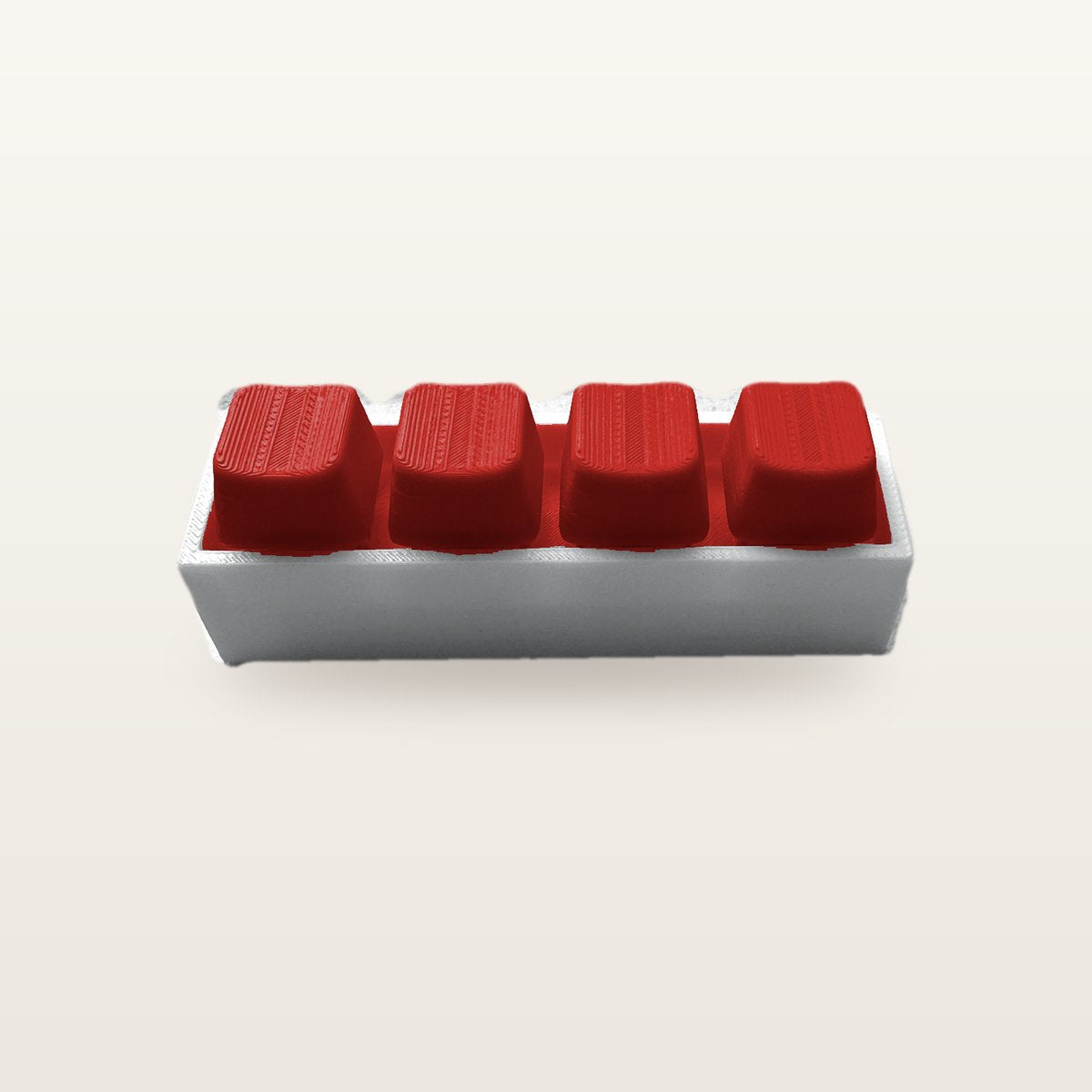 Clickey Royal Four met grijze basis en rode keycaps