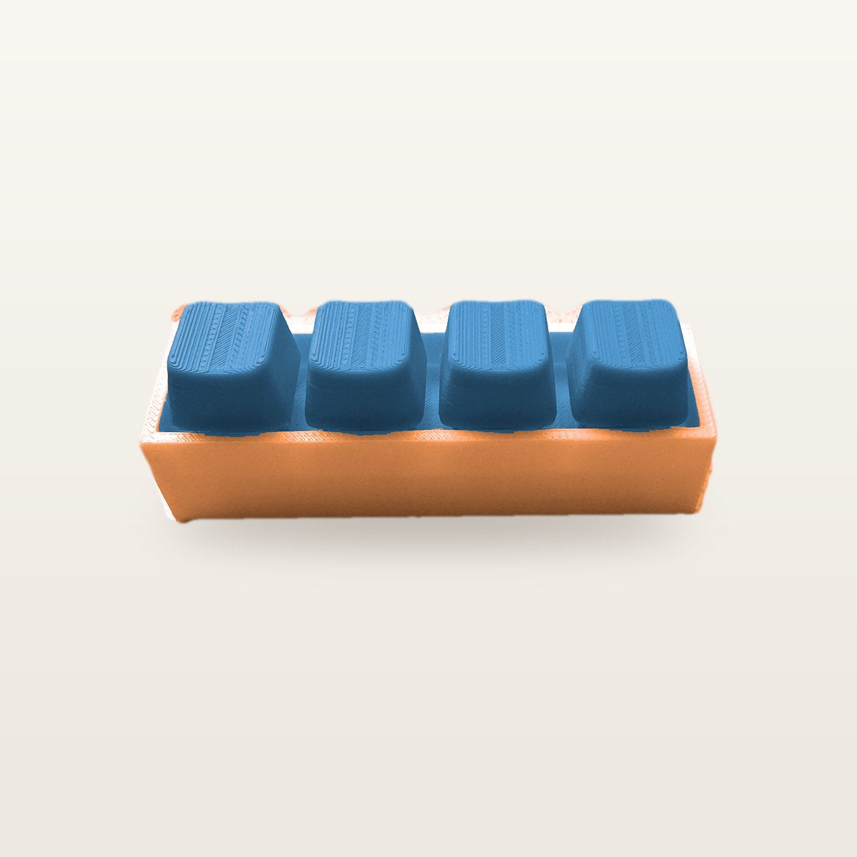 Clickey Royal Four met oranje basis en blauwe keycaps