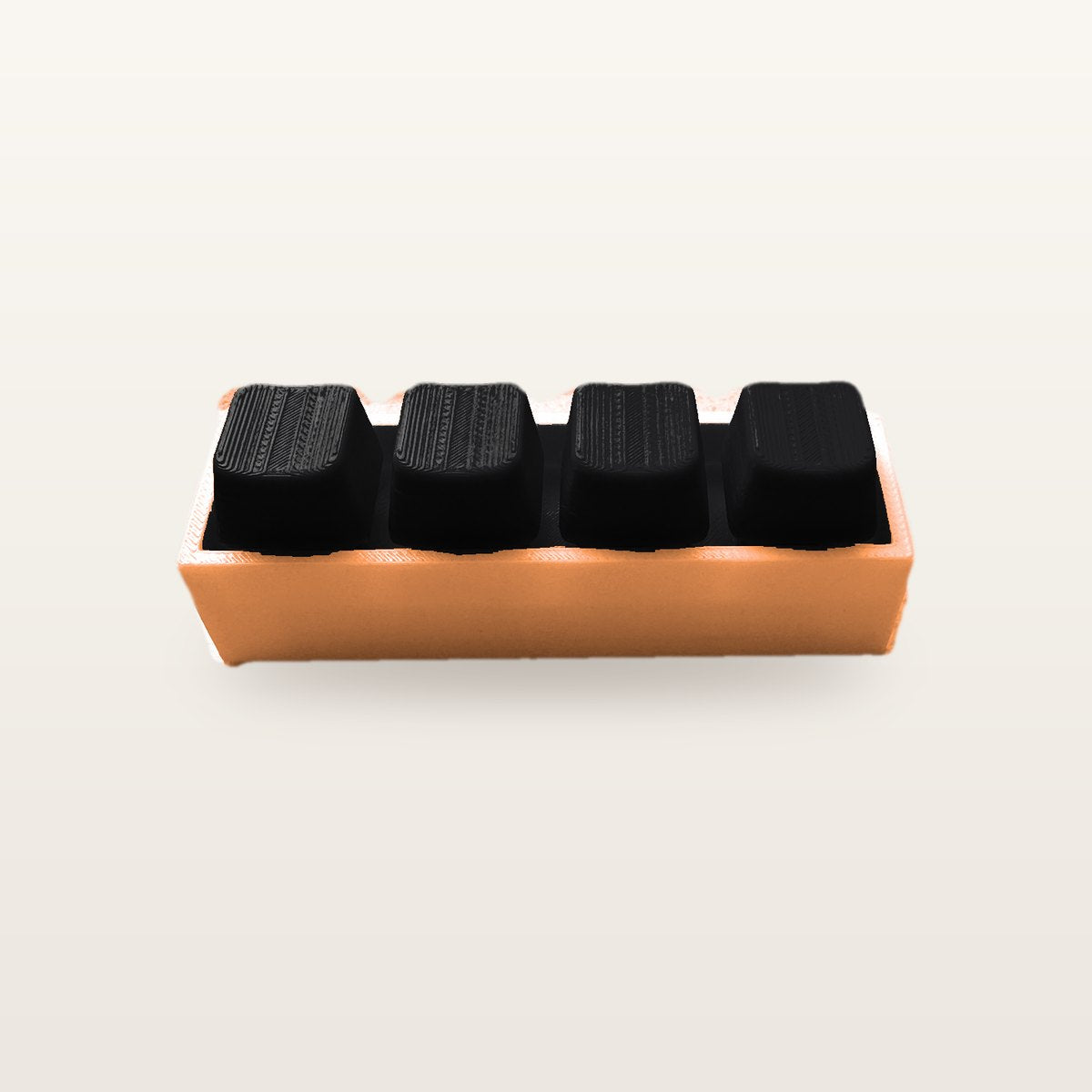 Clickey Royal Four met oranje basis en zwarte keycaps