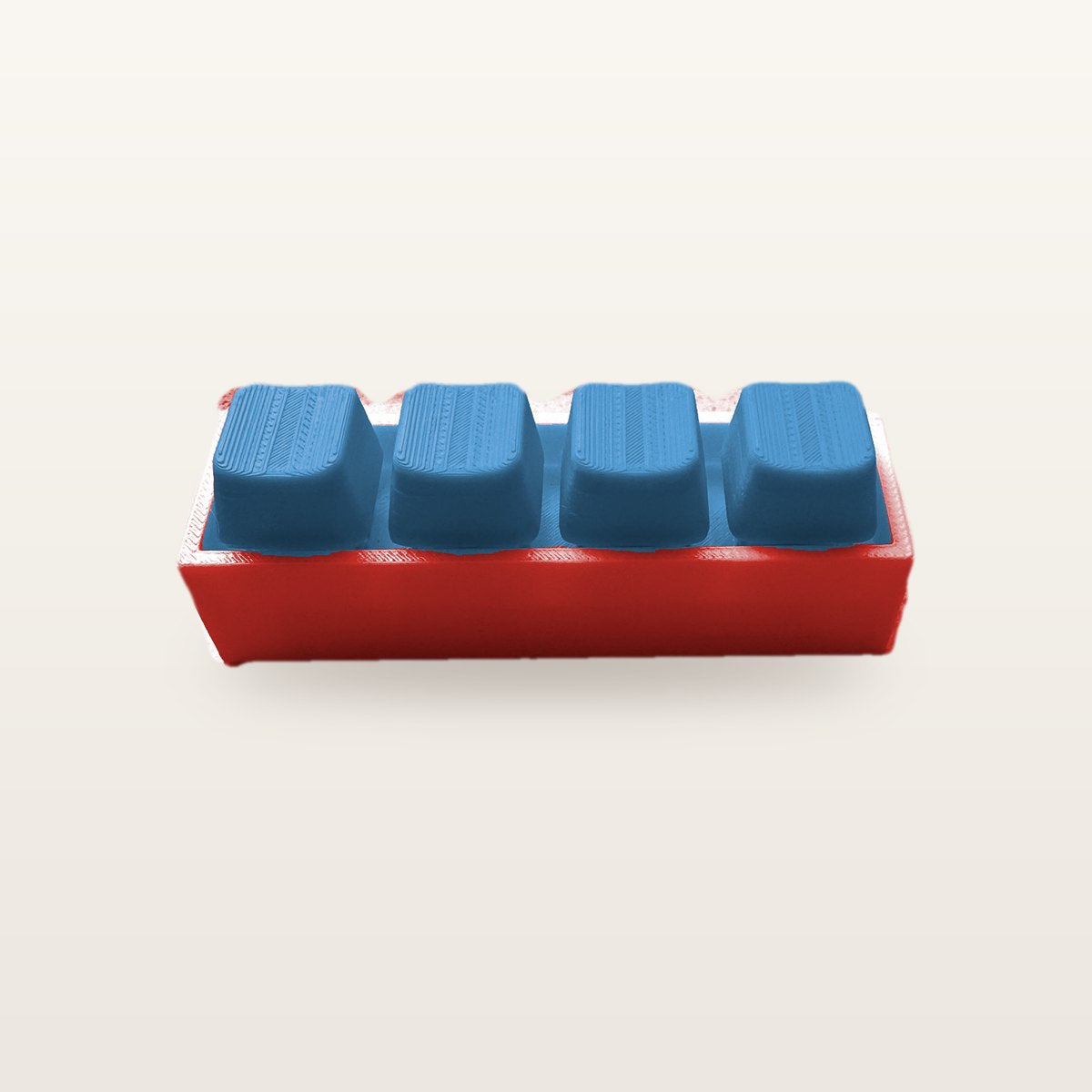 Clickey Royal Four met rode basis en blauwe keycaps