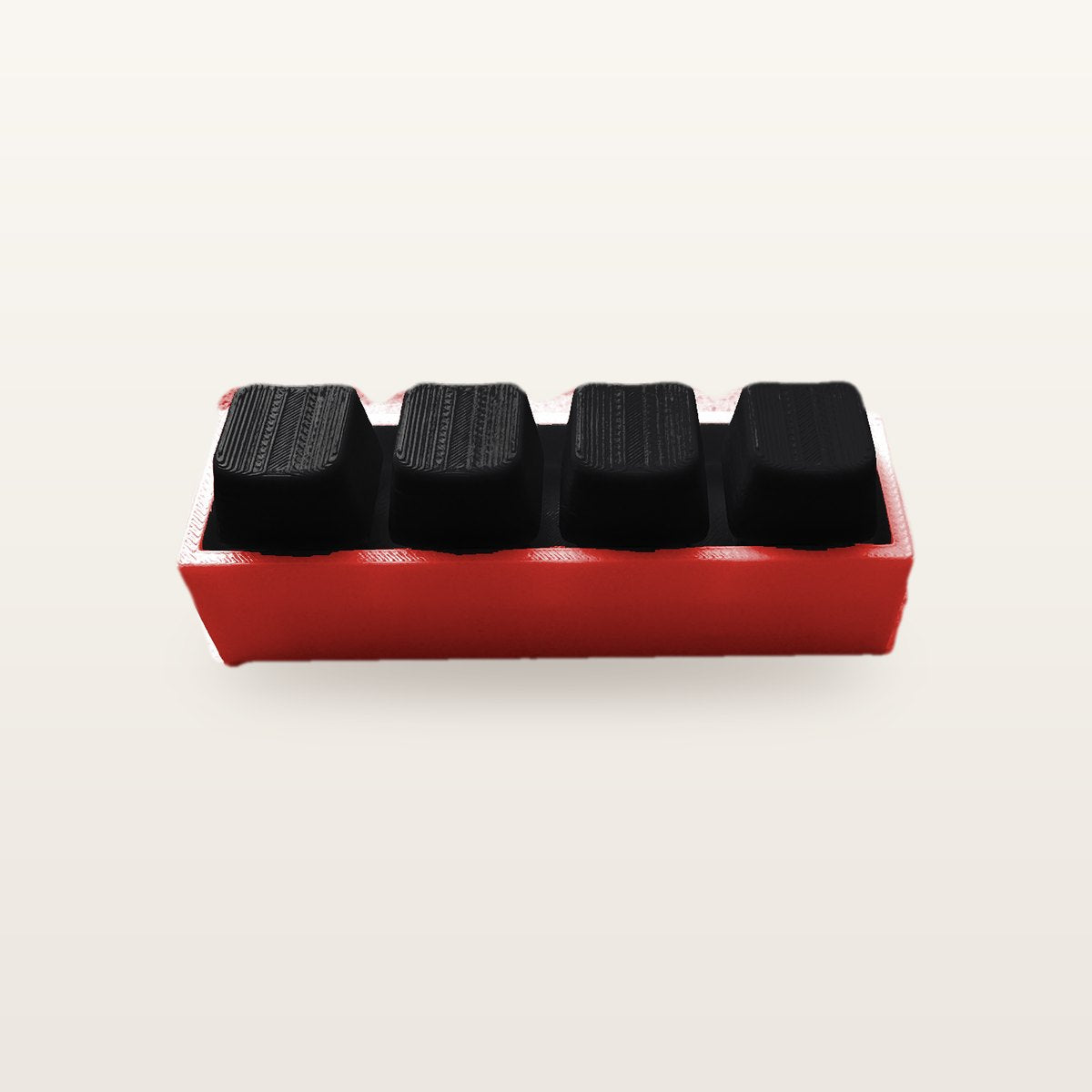 Clickey Royal Four met rode basis en zwarte keycaps