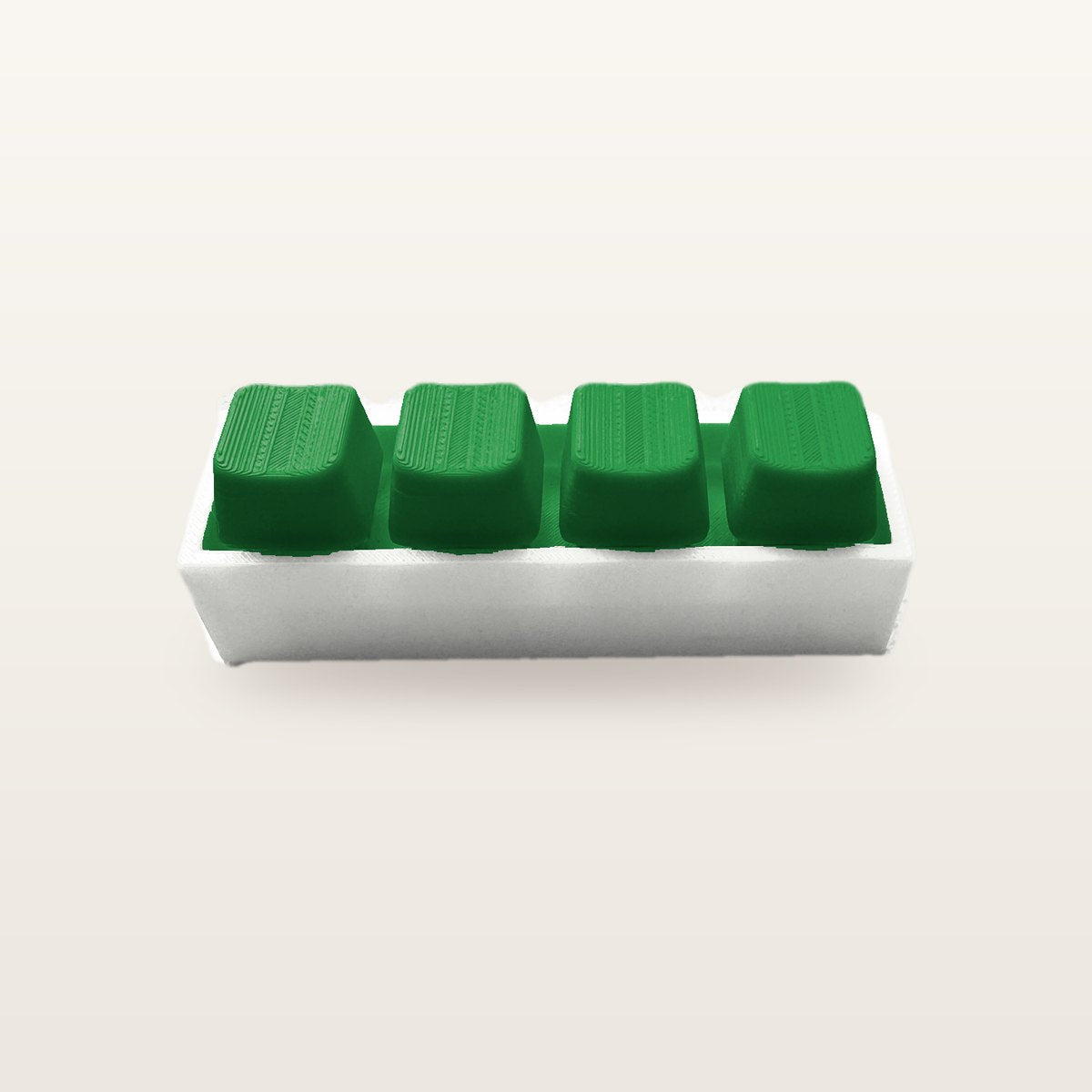 Clickey Royal Four met witte basis en groene keycaps