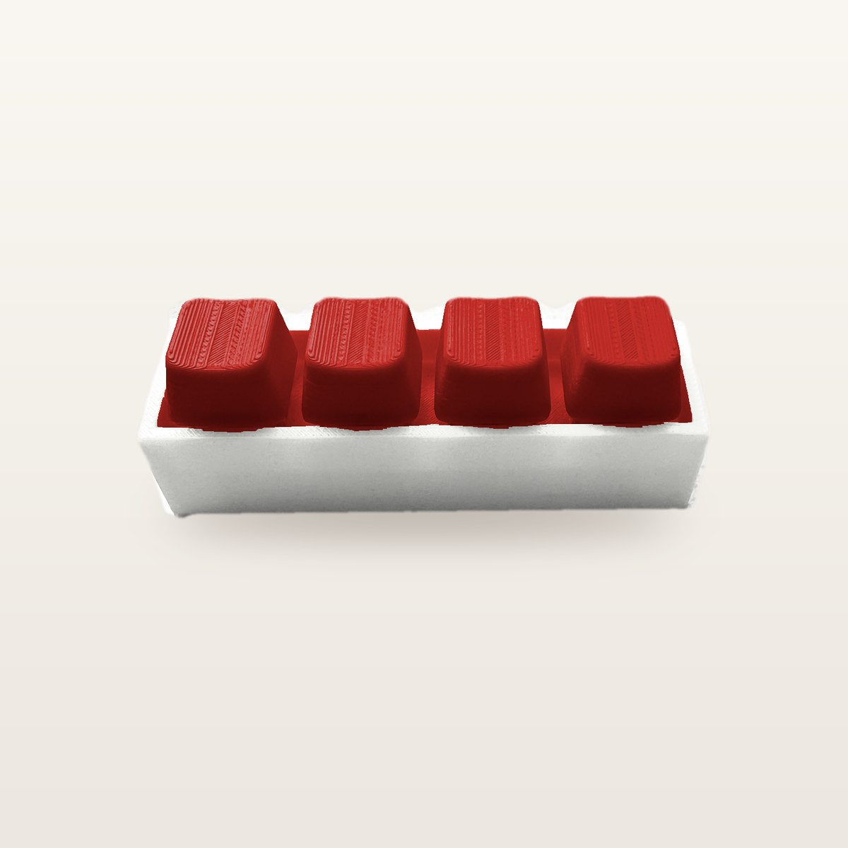 Clickey Royal Four met witte basis en rode keycaps