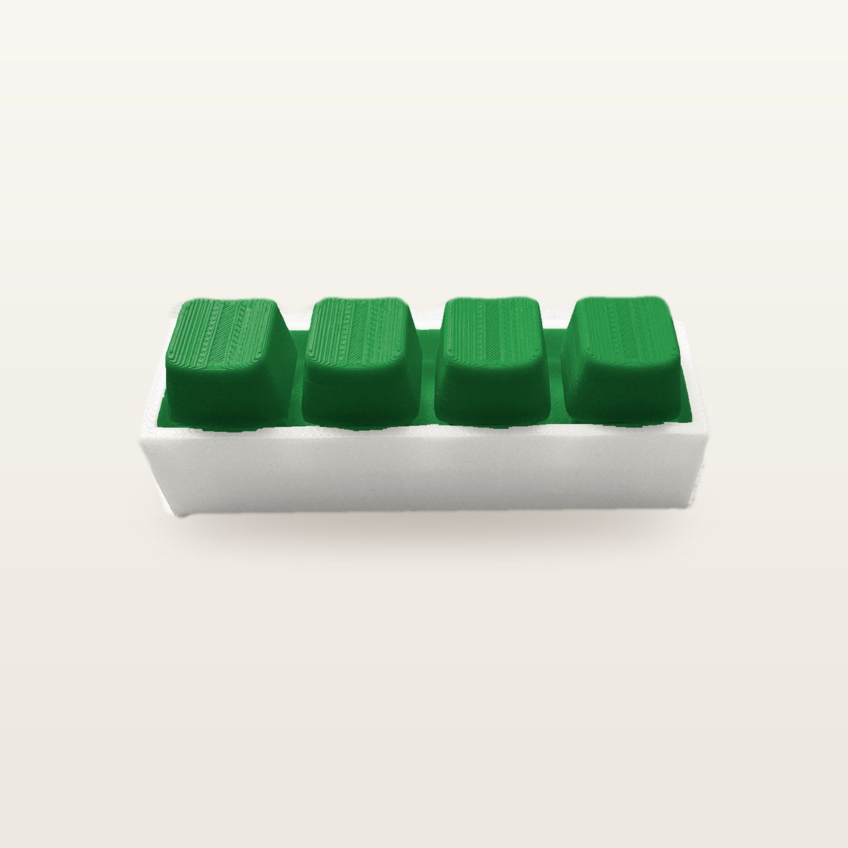 Clickey Royal Four met mat witte basis en groene keycaps