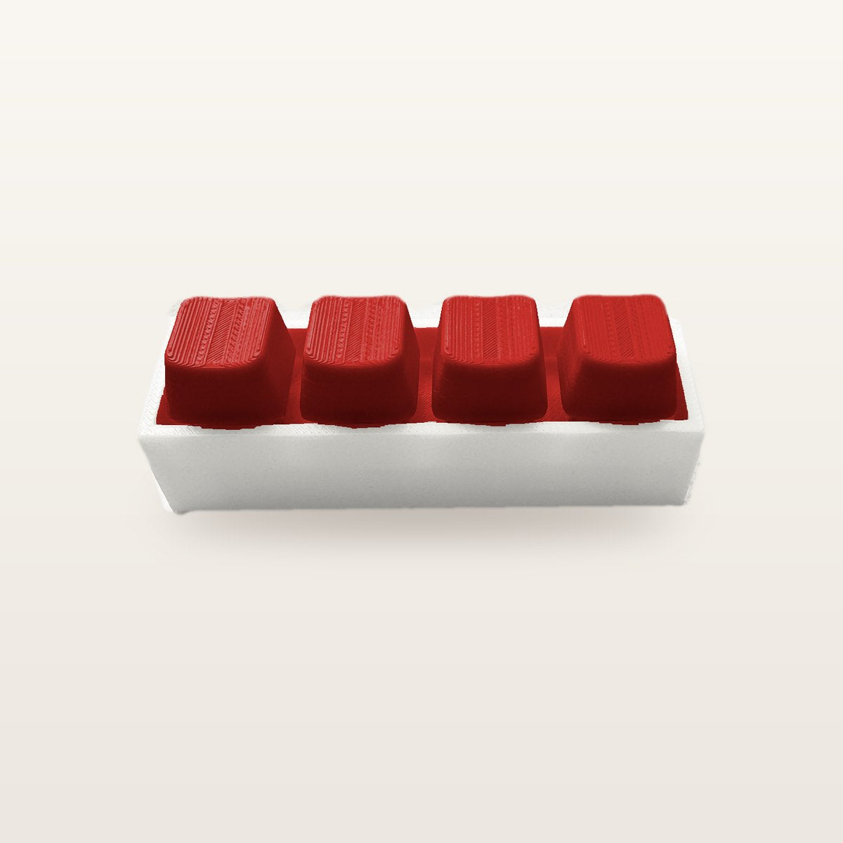 Clickey Royal Four met mat witte basis en rode keycaps
