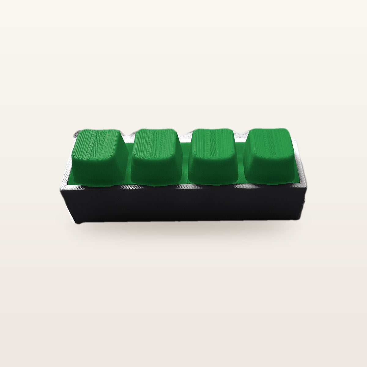 Clickey Royal Four met zwarte basis en groene keycaps