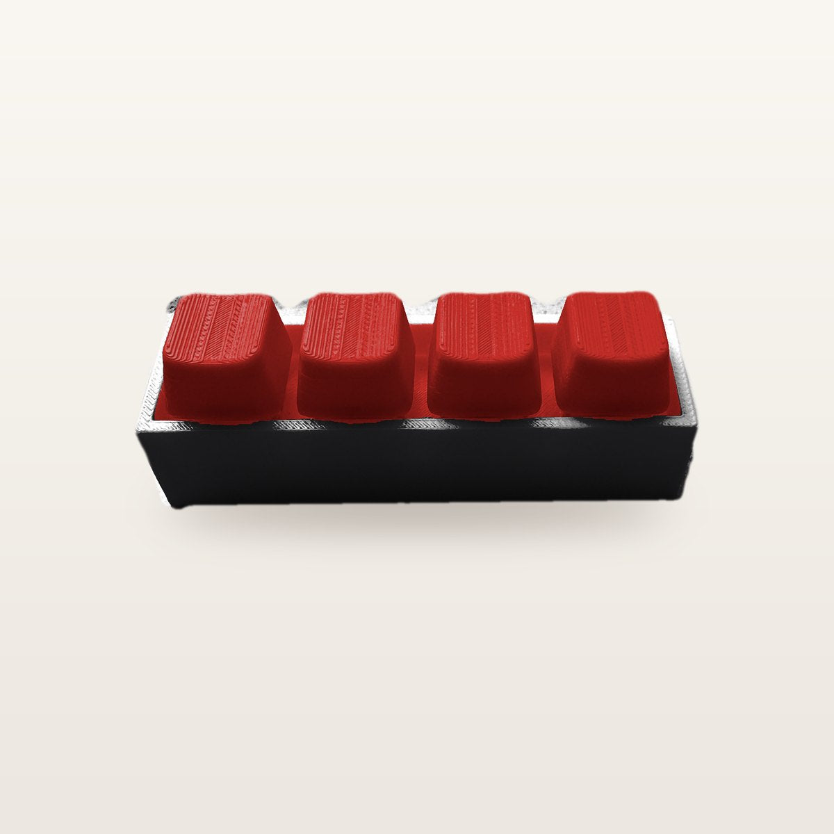 Clickey Royal Four met zwarte basis en rode keycaps