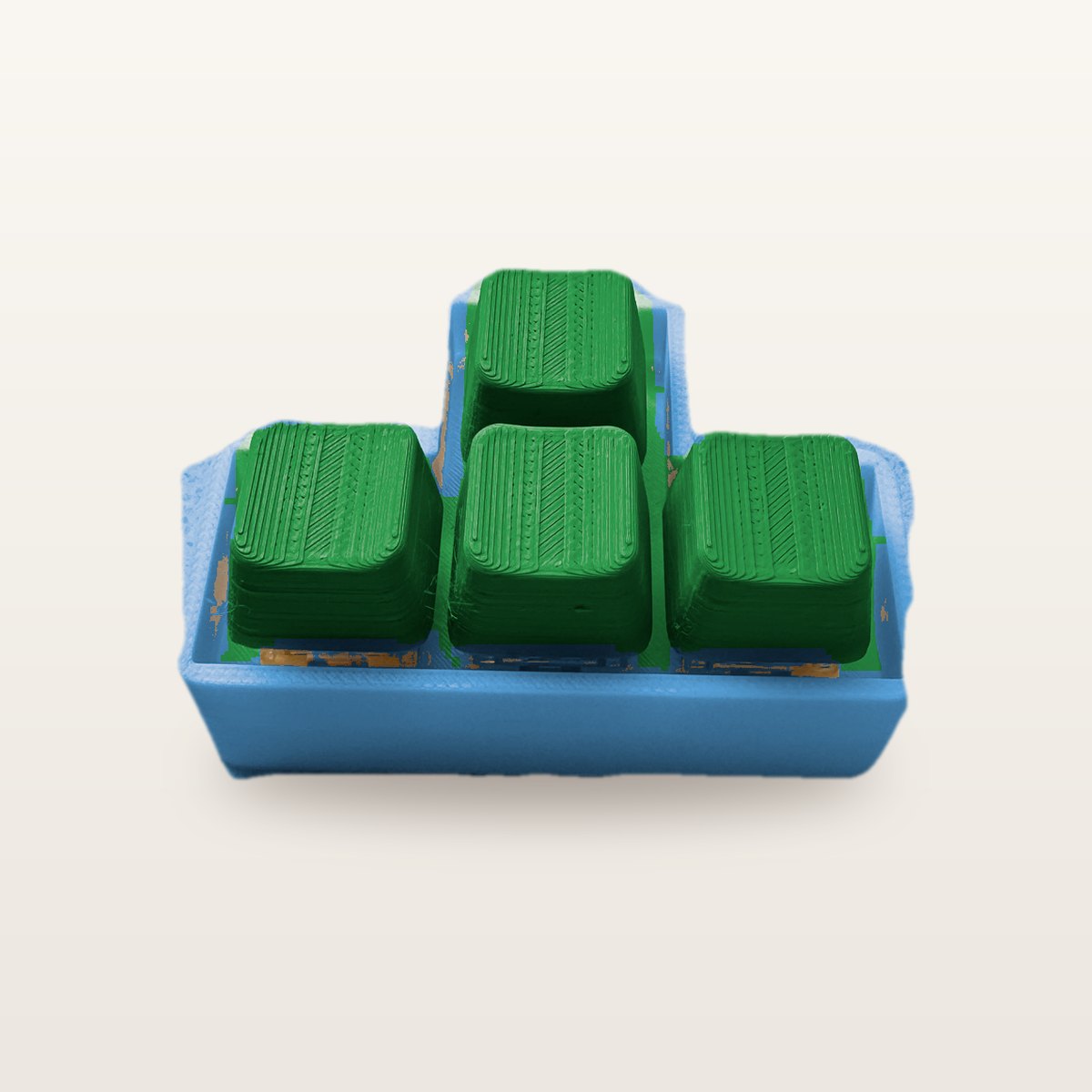 Clickey WASD met blauwe basis en groene keycaps