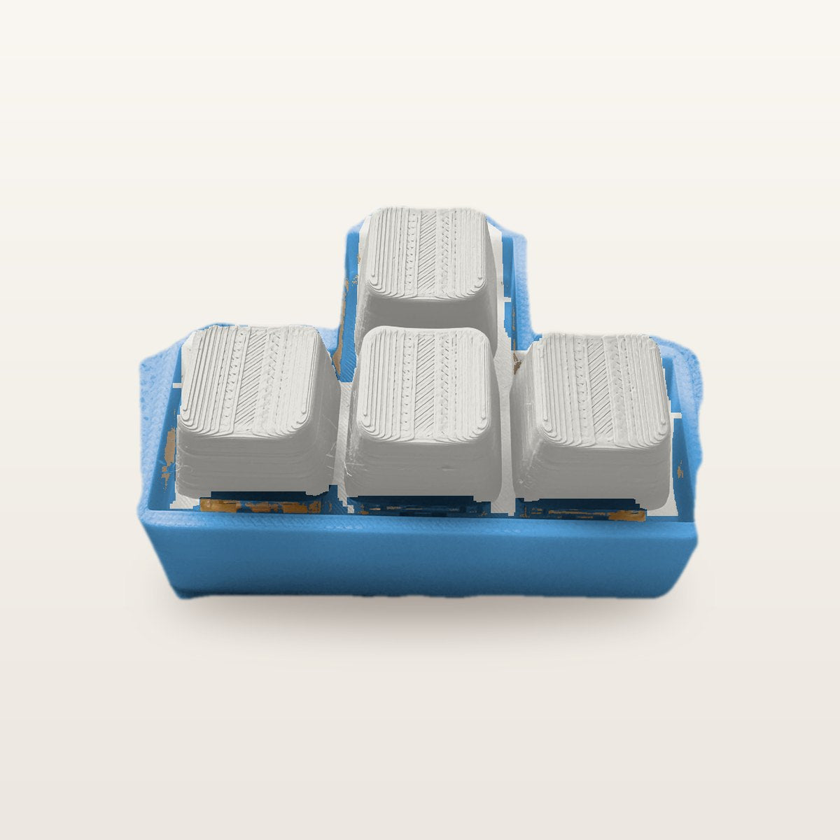 Clickey WASD met blauwe basis en mat witte keycaps