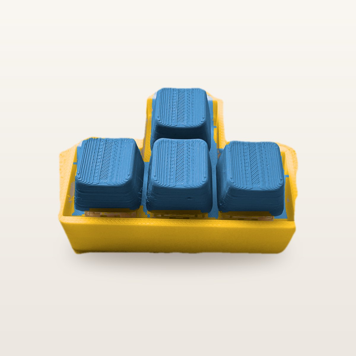 Clickey WASD met gele basis en blauwe keycaps