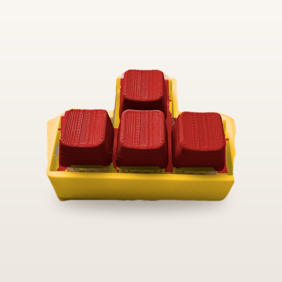 Clickey WASD met gele basis en rode keycaps