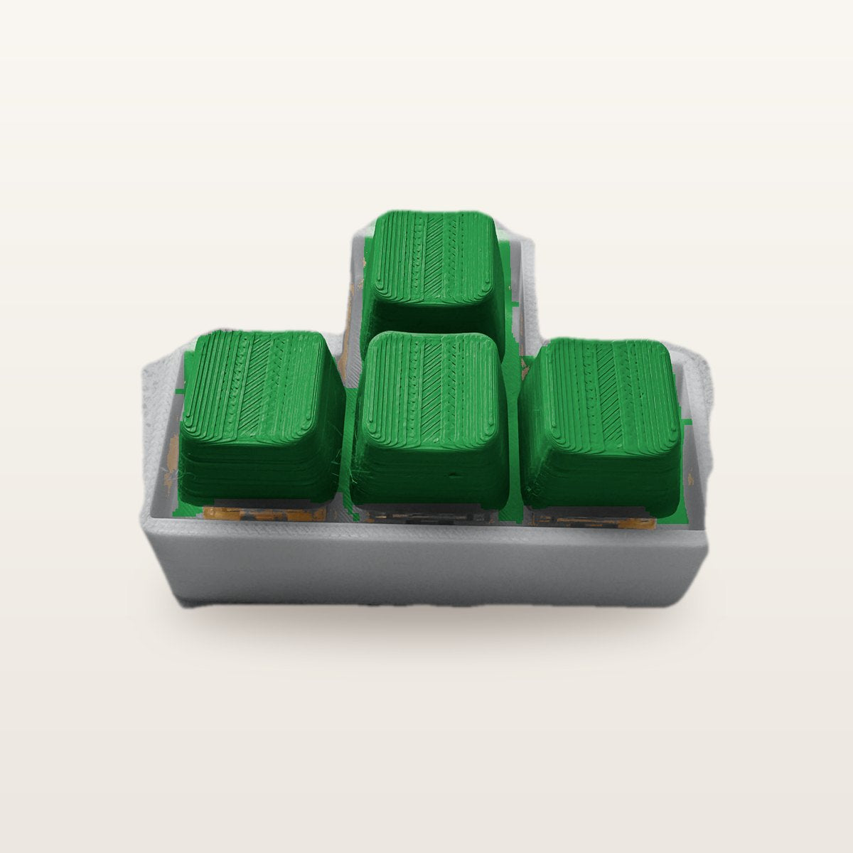 Clickey WASD met grijze basis en groene keycaps