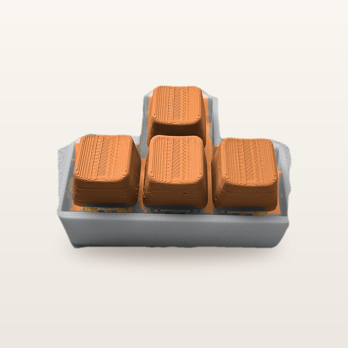 Clickey WASD met grijze basis en oranje keycaps