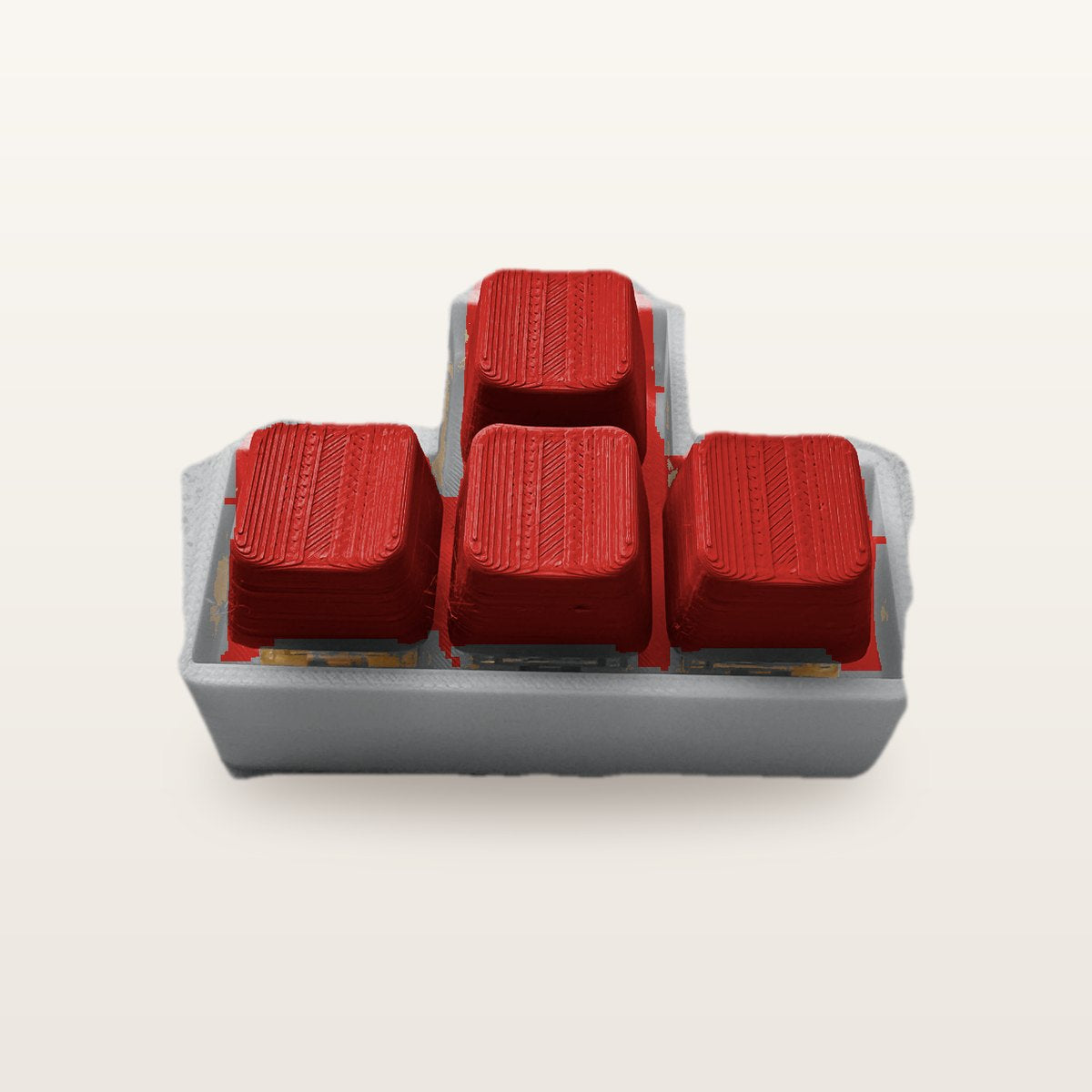 Clickey WASD met grijze basis en rode keycaps