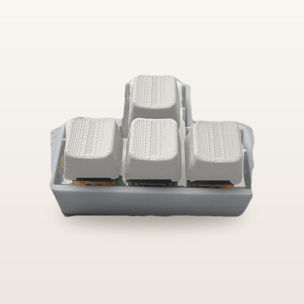 Clickey WASD met grijze basis en mat witte keycaps