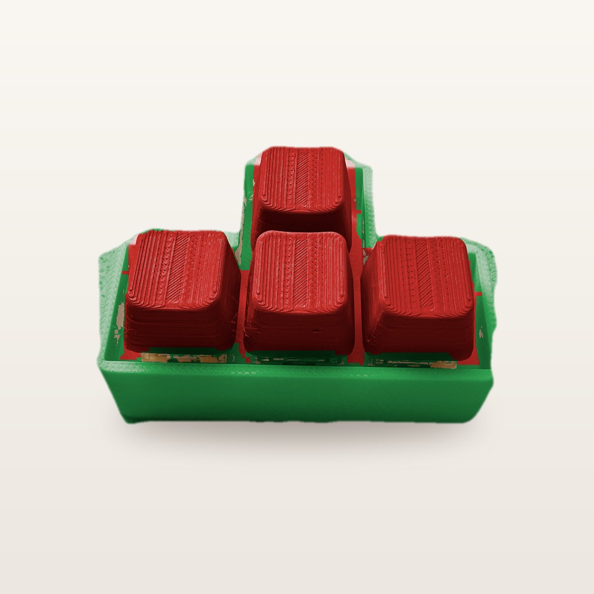 Clickey WASD met groene basis en rode keycaps