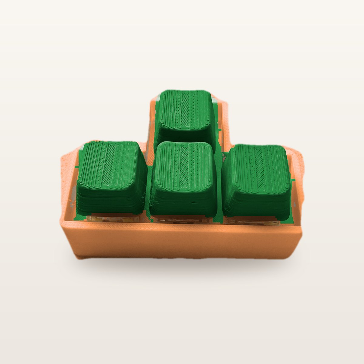 Clickey WASD met oranje basis en groene keycaps