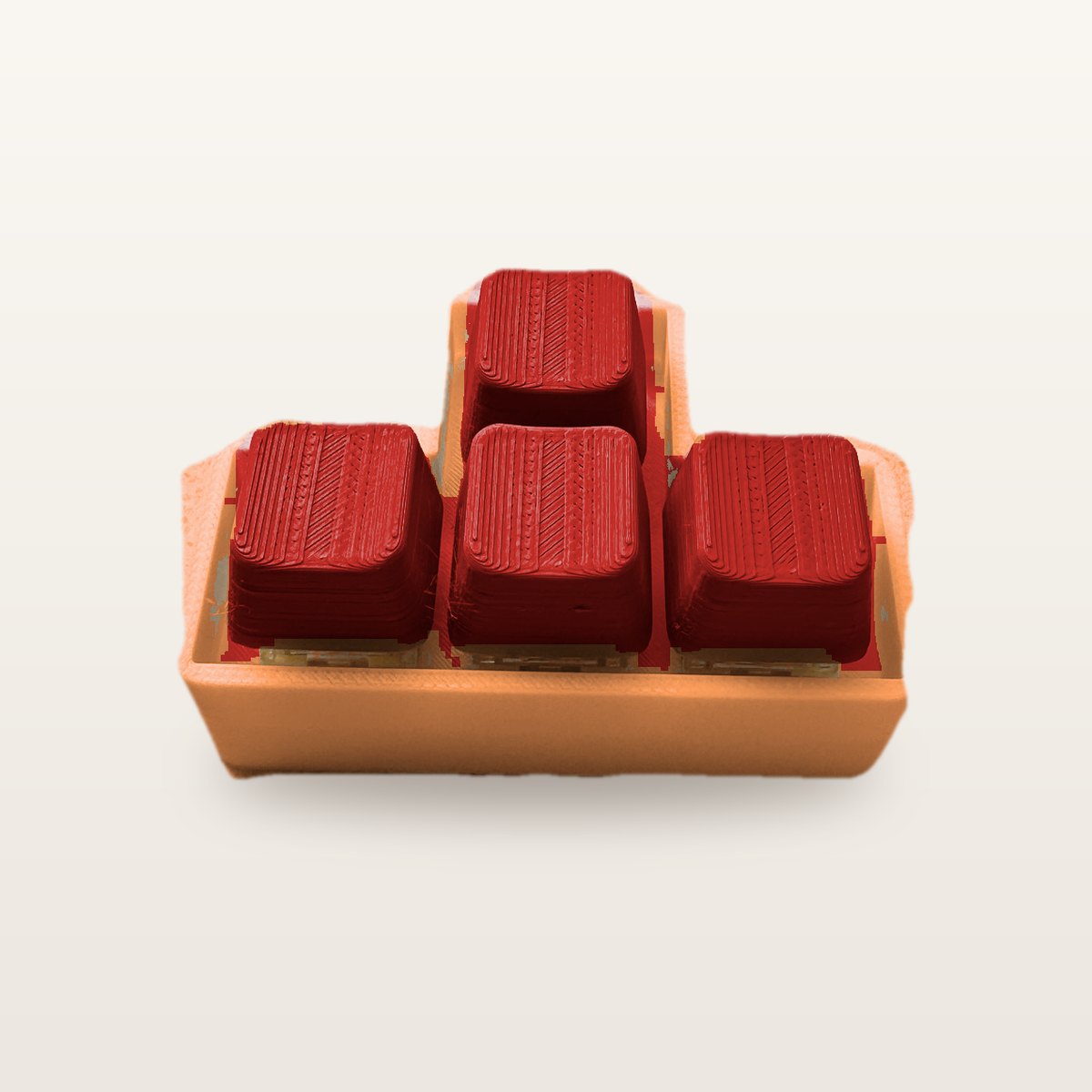 Clickey WASD met oranje basis en rode keycaps
