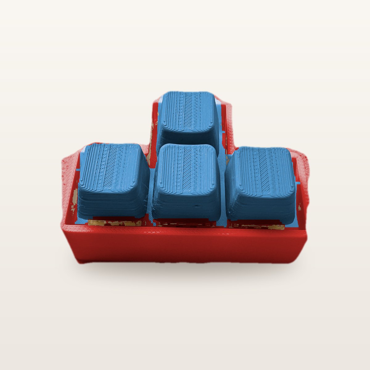 Clickey WASD met rode basis en blauwe keycaps