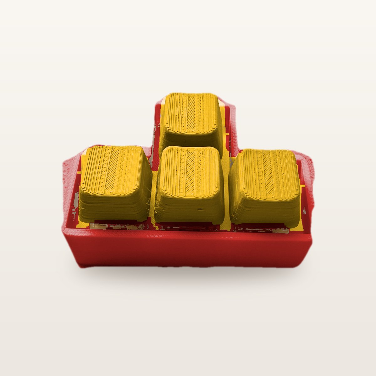 Clickey WASD met rode basis en gele keycaps