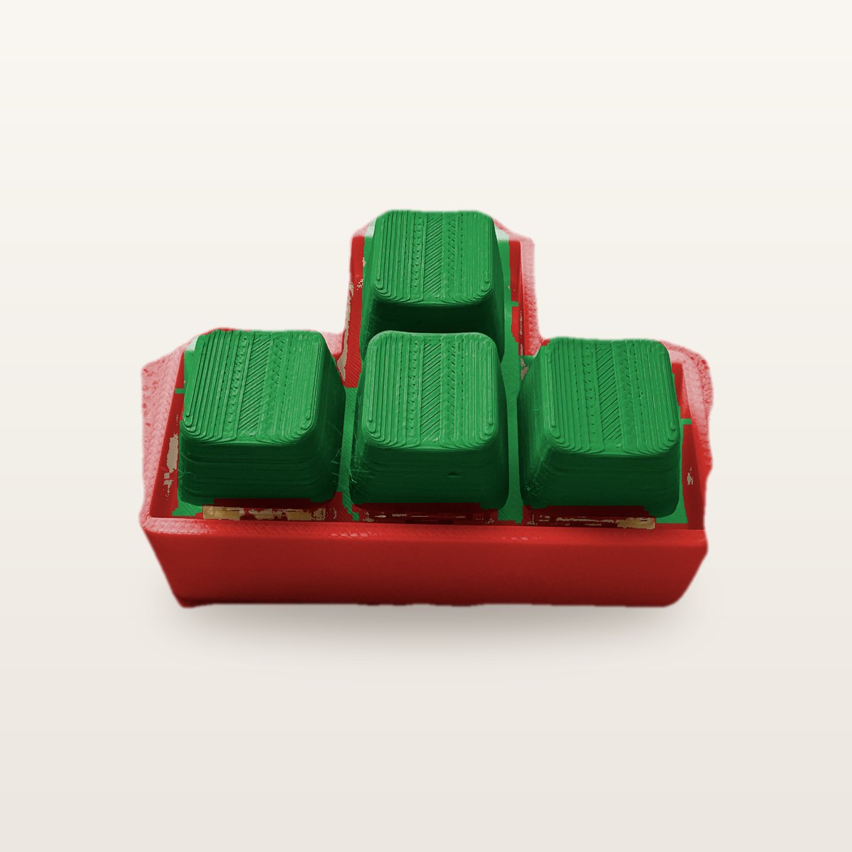 Clickey WASD met rode basis en groene keycaps