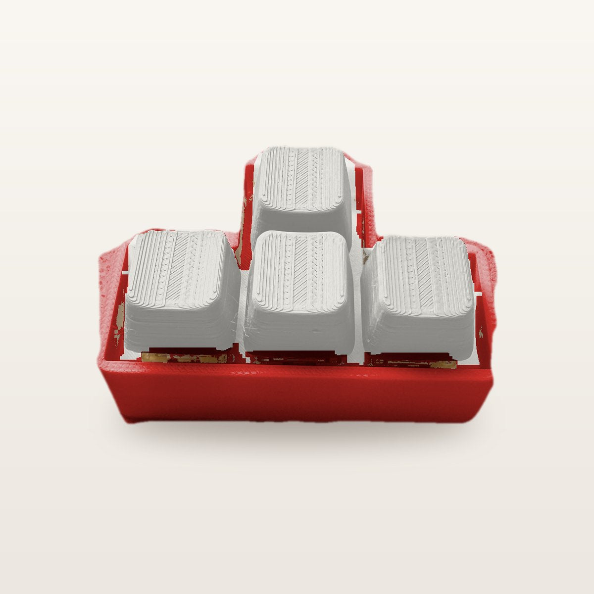 Clickey WASD met rode basis en mat witte keycaps