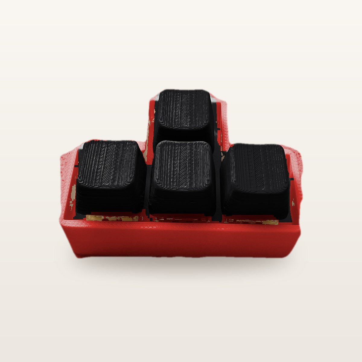 Clickey WASD met rode basis en zwarte keycaps