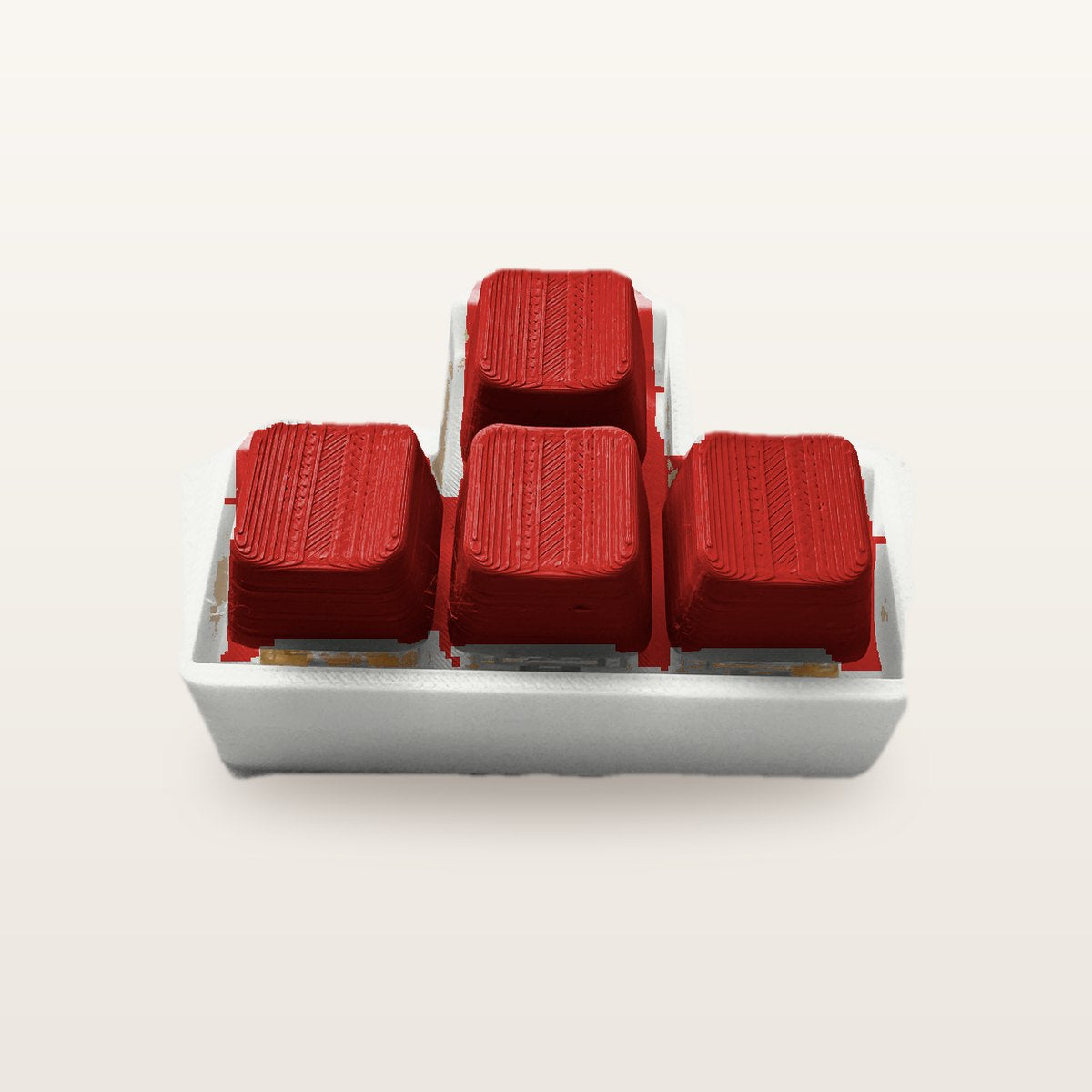 Clickey WASD met witte basis en rode keycaps