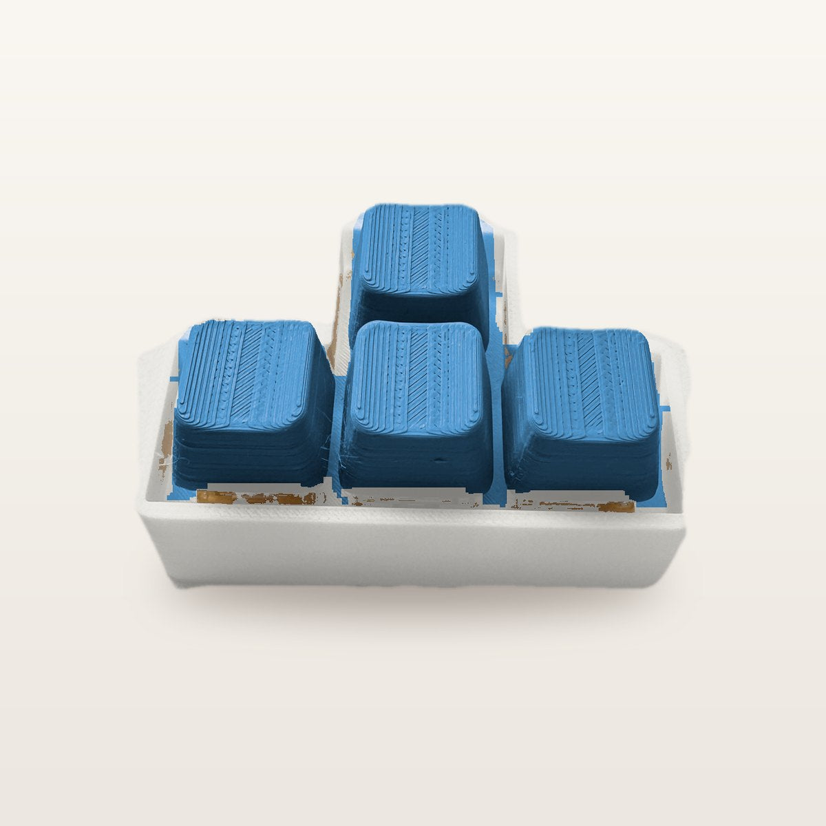 Clickey WASD met mat witte basis en blauwe keycaps